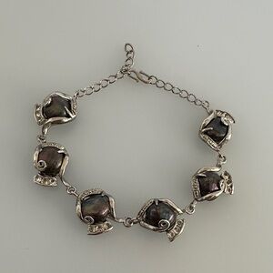 18k Gold Silver and Black Pearls Bracelet​